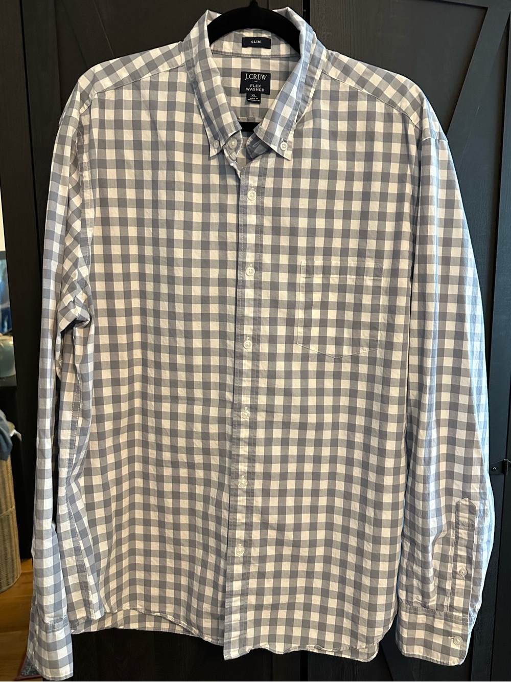 J. Crew Men’s Light Blue and White Gingham Slim Fit Button-Down Shirt
